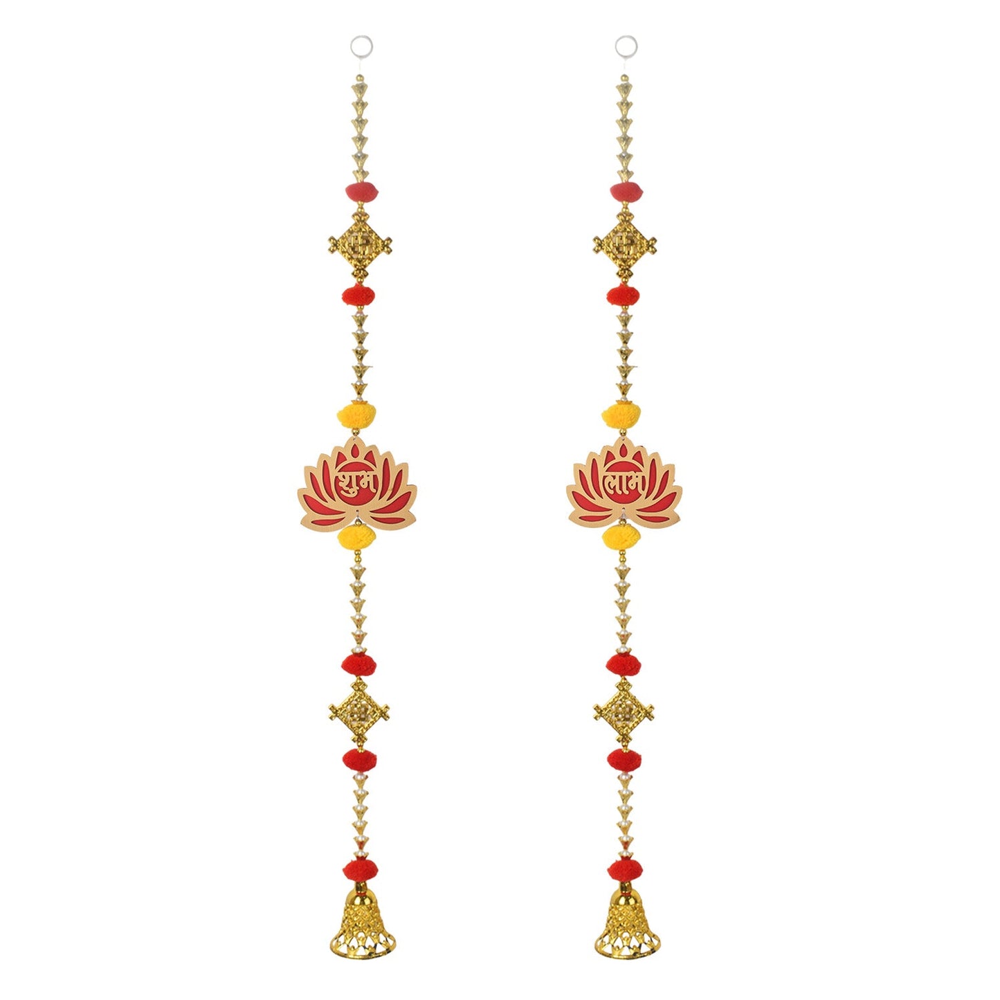 Auspicious Lotus and Swastik Wall Hanging with Bell