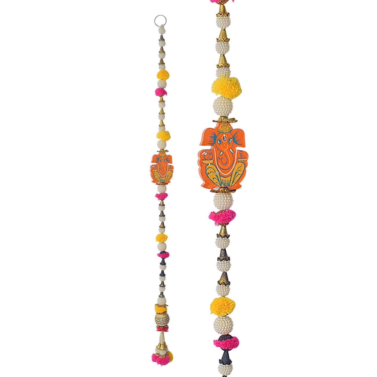 Vibrant Pom Pom Ganesha Latkan Pair – Traditional Door Hanging Set