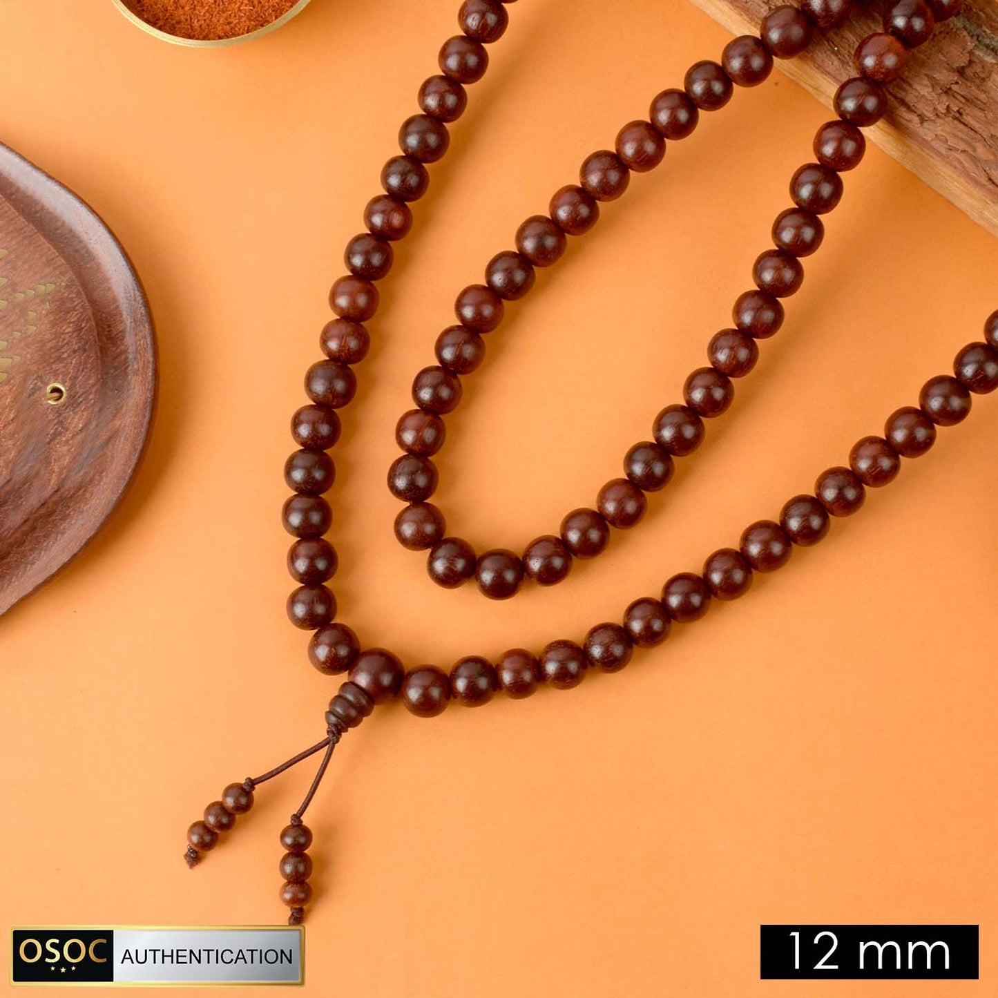 Certified 12mm 100% Original Authentic Pure Elastic Red Sandalwood Jap Mala (Andhra Pradesh)