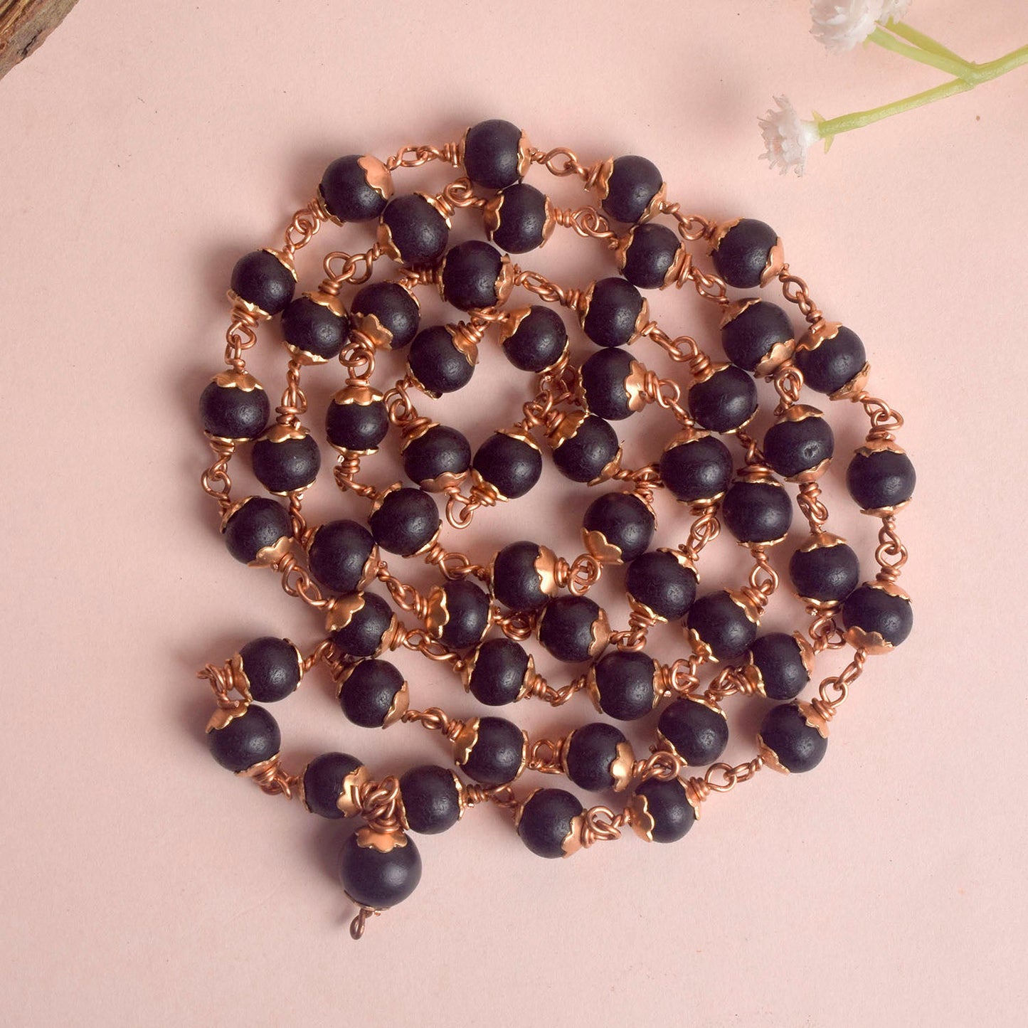 100% Original & Govt. Certified 8mm Karungali Mala with Copper Capping