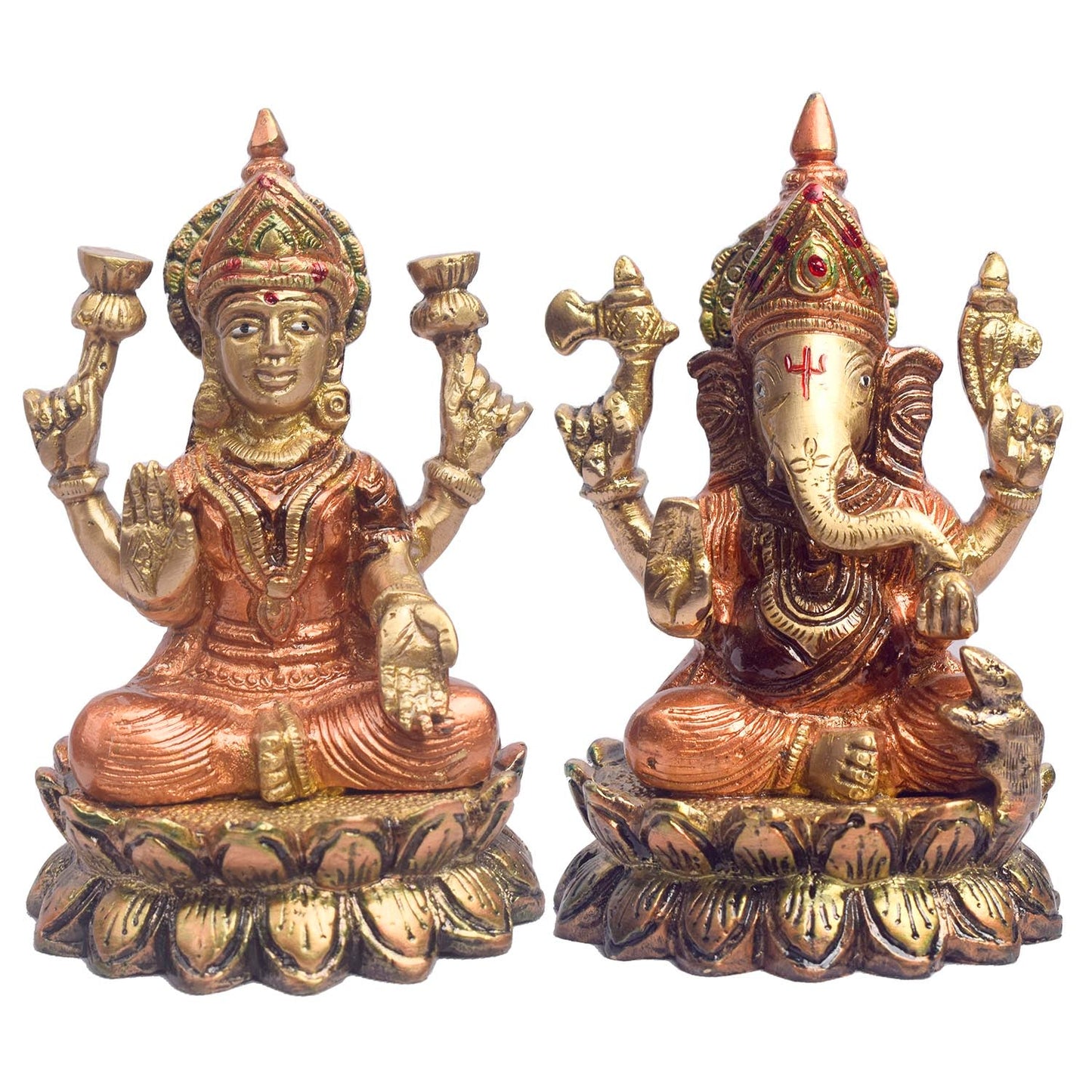 5.6 Inch Graceful Brass Lakshmi Ganesh Statue
