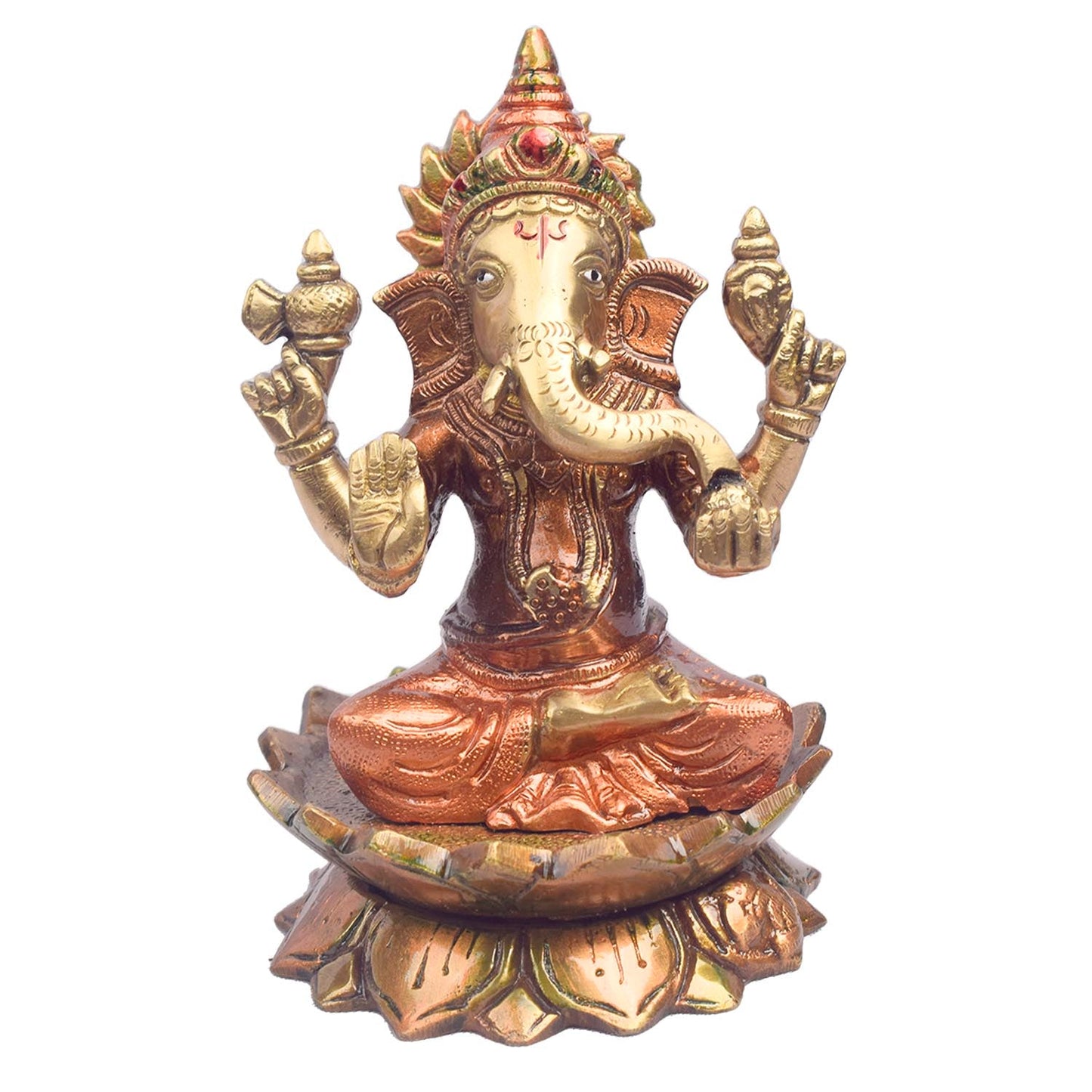 6.1 Inch Sacred Brass Lakshmi Ganesh Idol for Home Temple