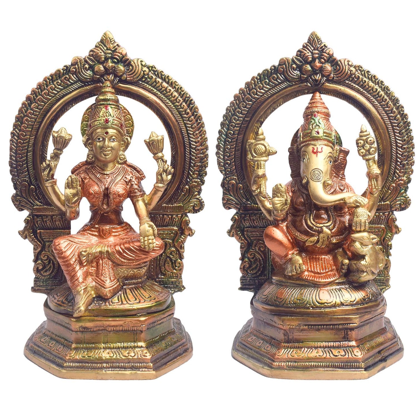 9.4 Inch Majestic Brass Lakshmi Ganesha Idol