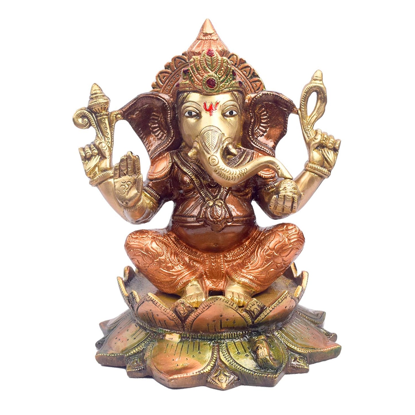 7.5 Inch Auspicious Lakshmi Ganesha Statue in Brass