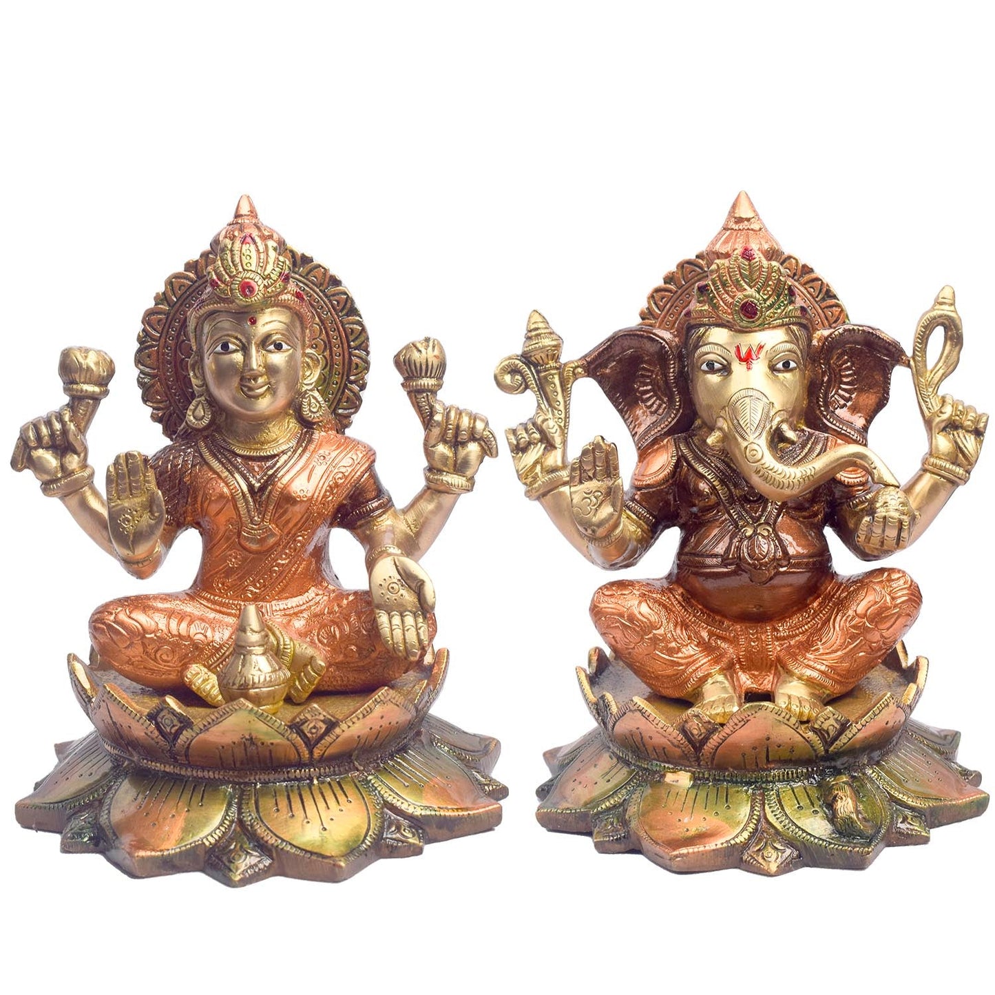 7.5 Inch Auspicious Lakshmi Ganesha Statue in Brass