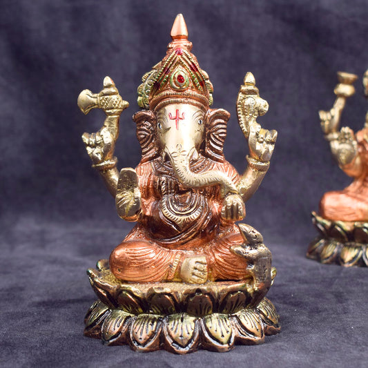 5.6 Inch Graceful Brass Lakshmi Ganesh Statue