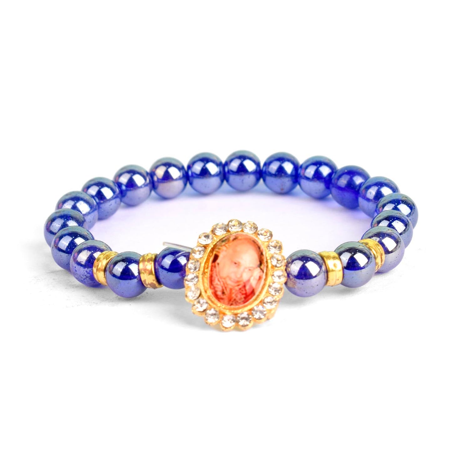 Dark Blue Shiny Beads Single Layer Guruji Swaroop Bracelet