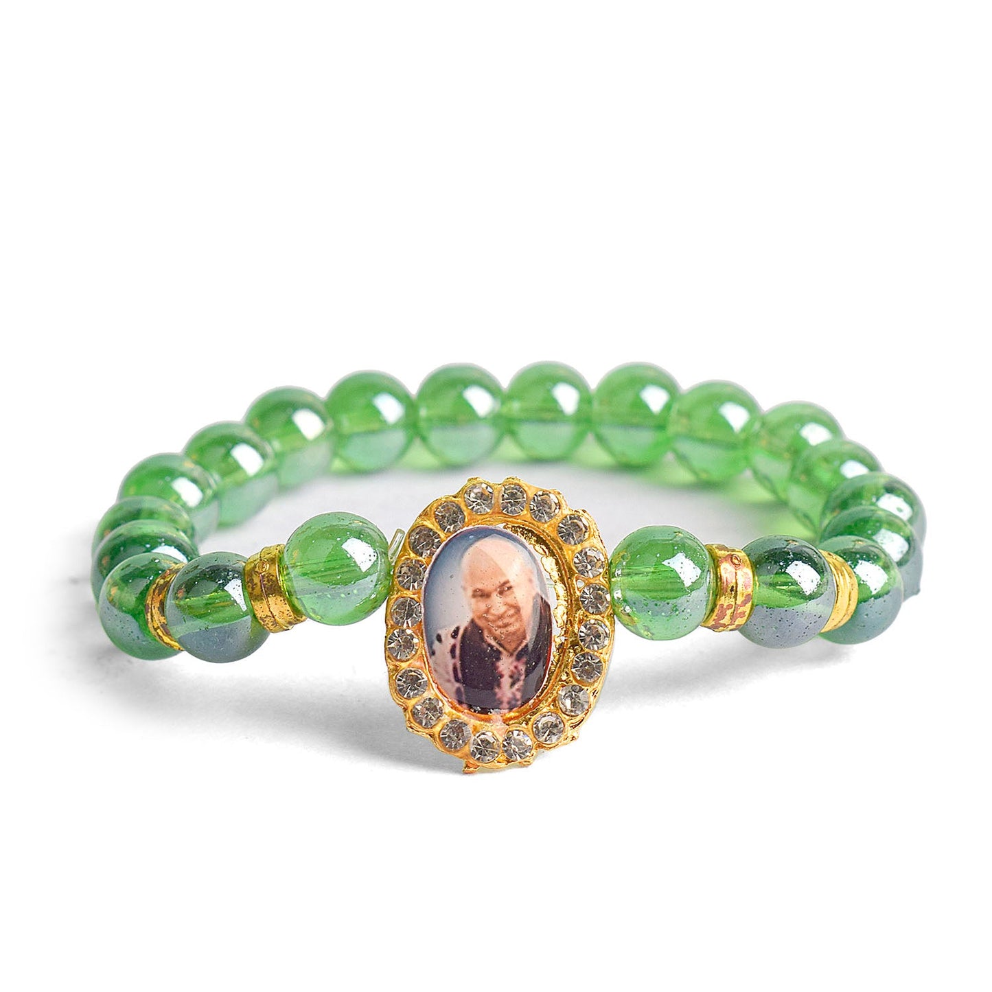 Green Shiny Beads Single Layer Guruji Swaroop Bracelet