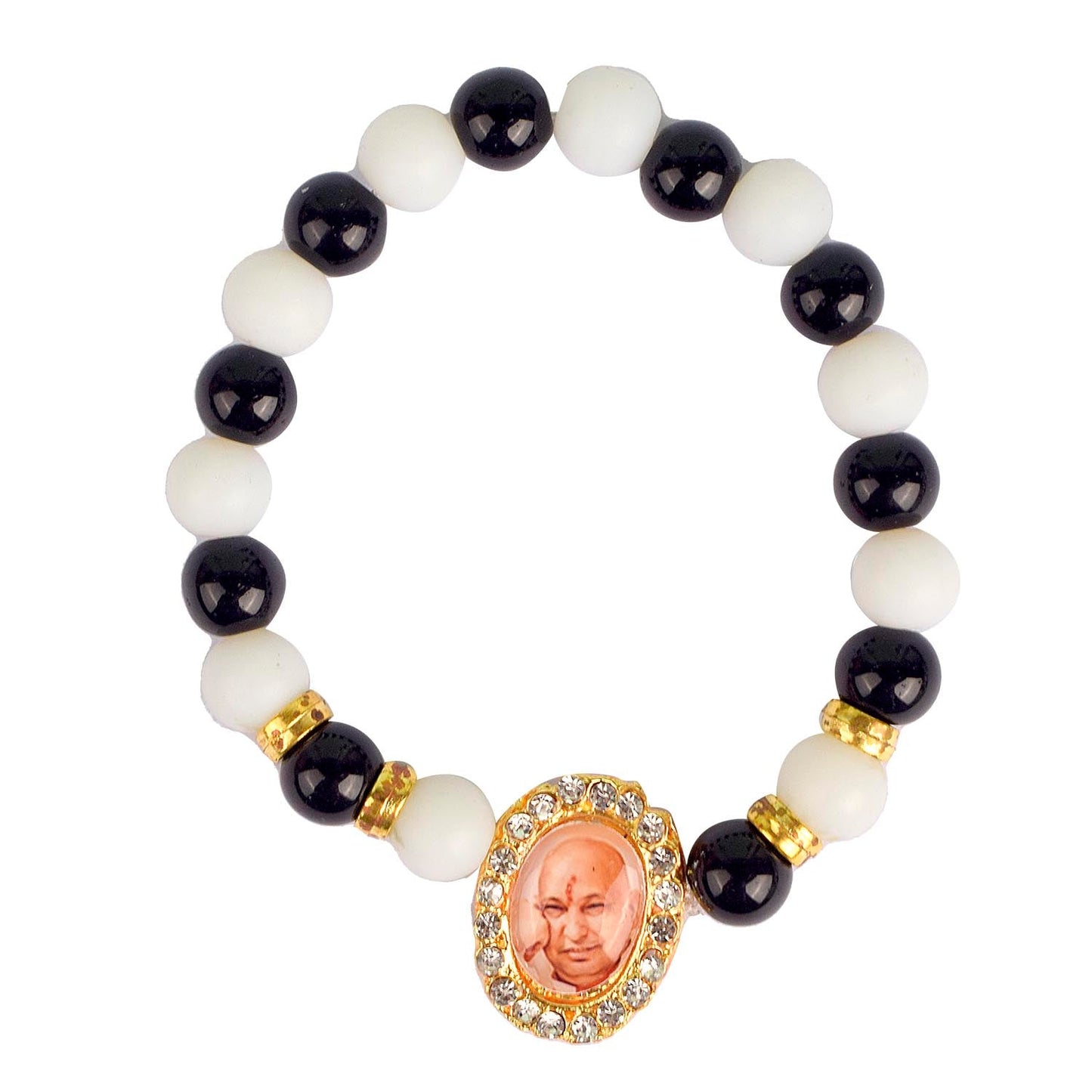 Black & White Beads Single Layer Guruji Swaroop Bracelet