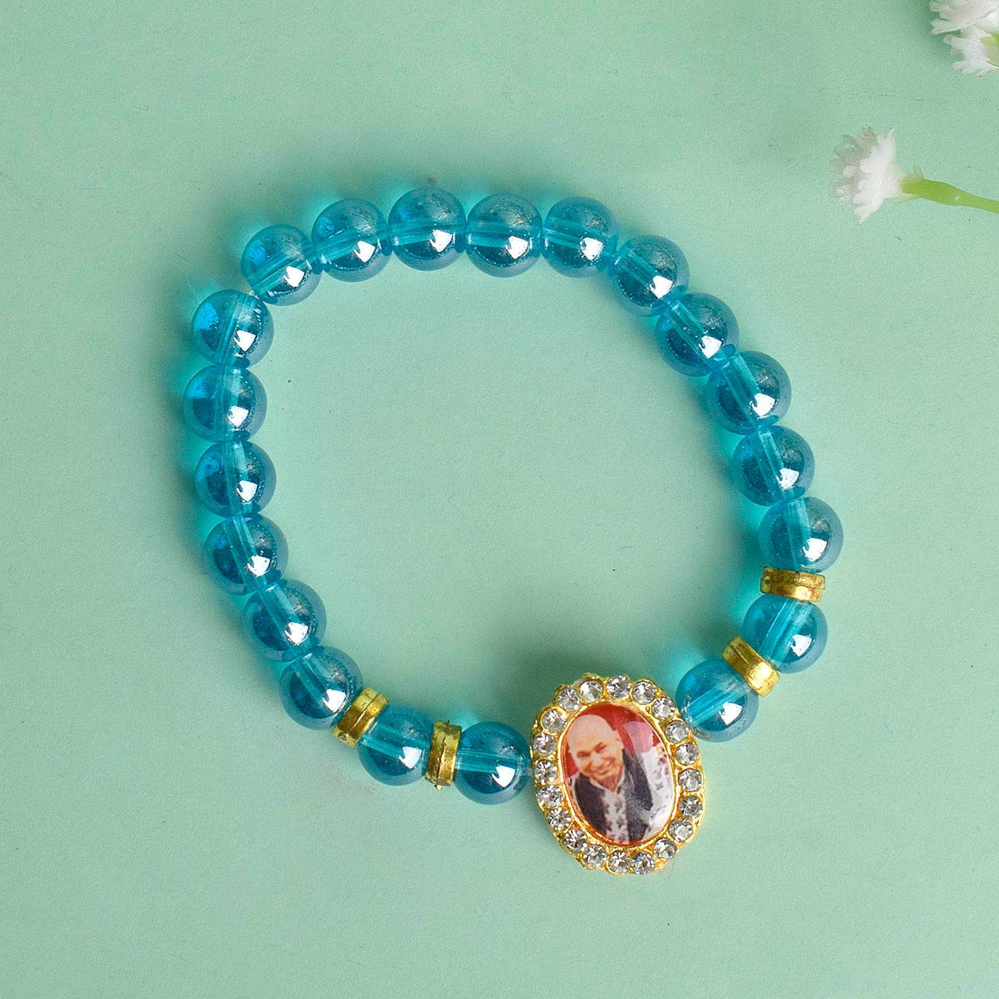 Blue Shiny Beads Single Layer Guruji Swaroop Bracelet