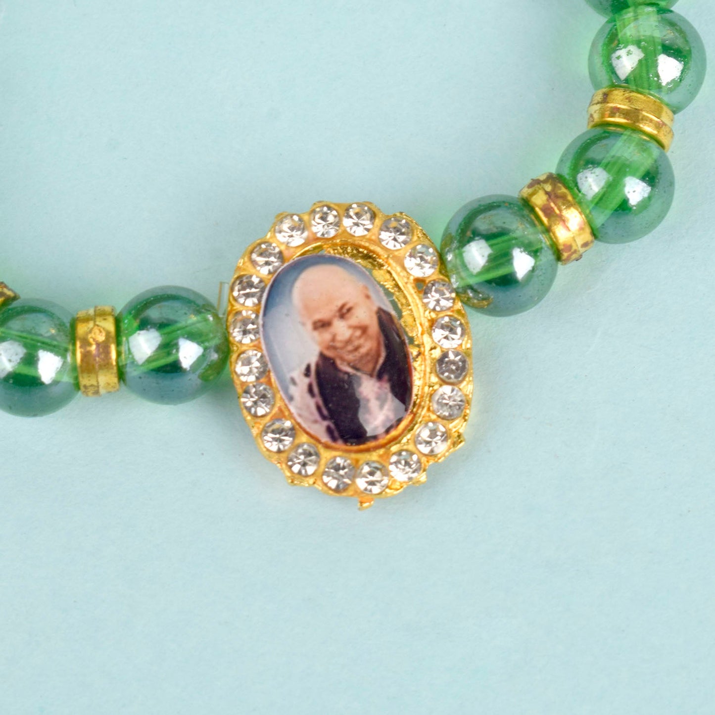 Green Shiny Beads Single Layer Guruji Swaroop Bracelet