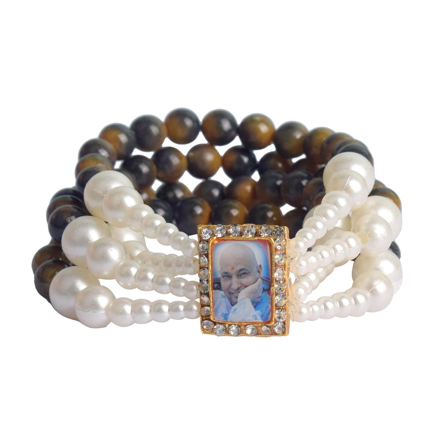 Black & Yellow with White Pearl Four Layer Guruji Swaroop Bracelet