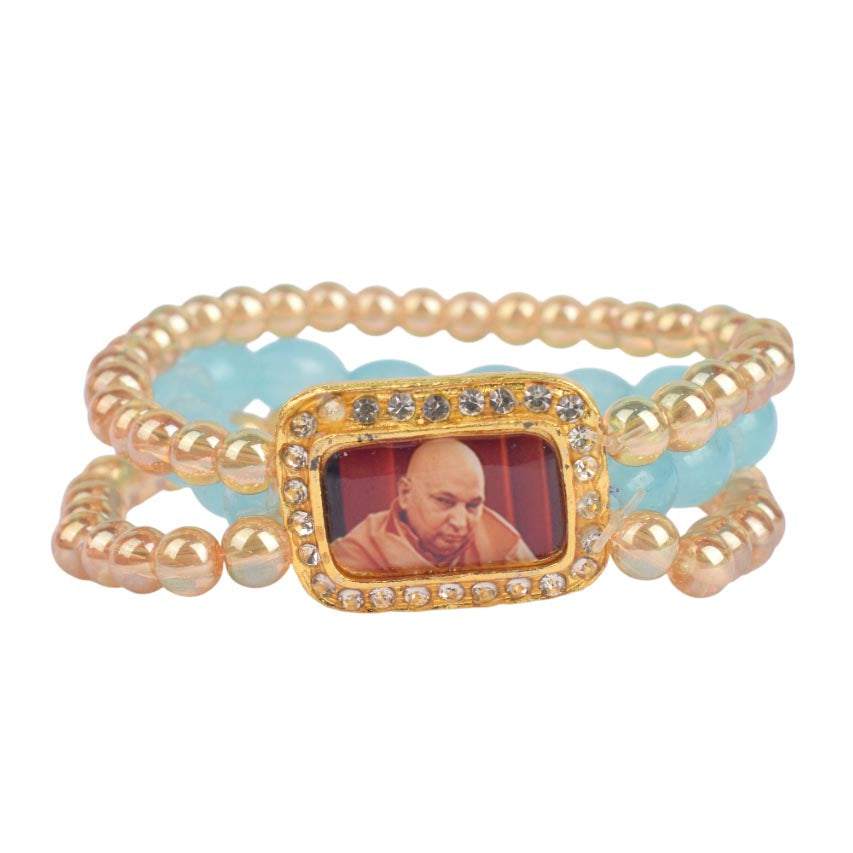 Golden Clear & Baby Blue Triple Layer Guruji Swaroop Bracelet