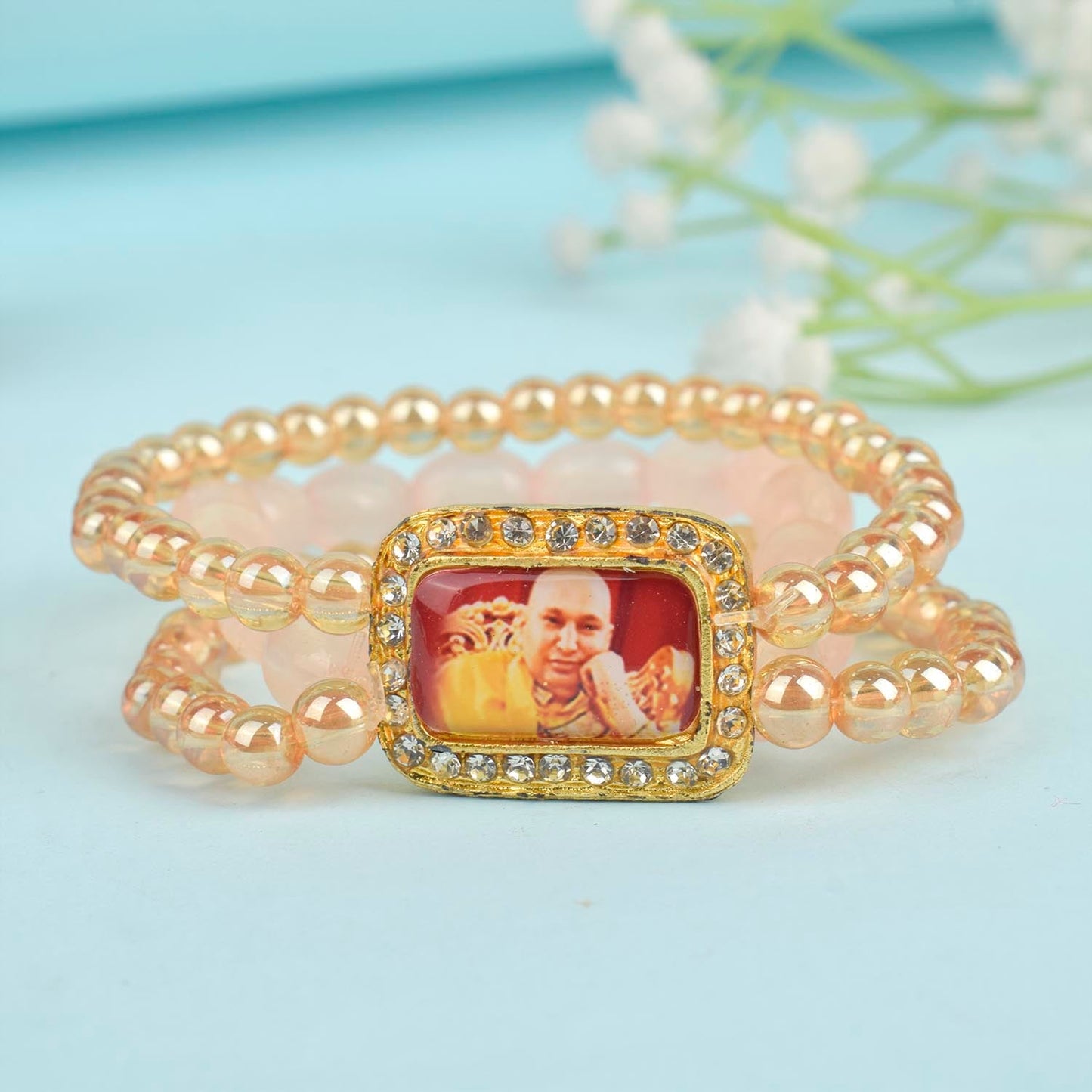 Golden Clear & Pink Triple Layer Guruji Swaroop Bracelet