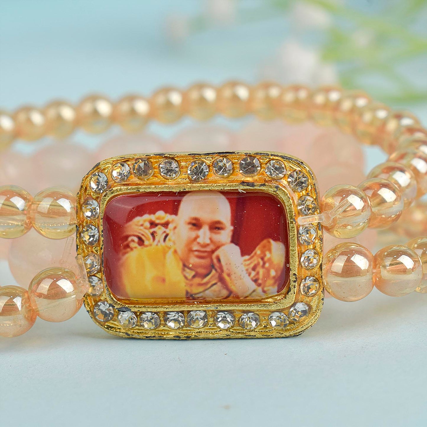 Golden Clear & Pink Triple Layer Guruji Swaroop Bracelet