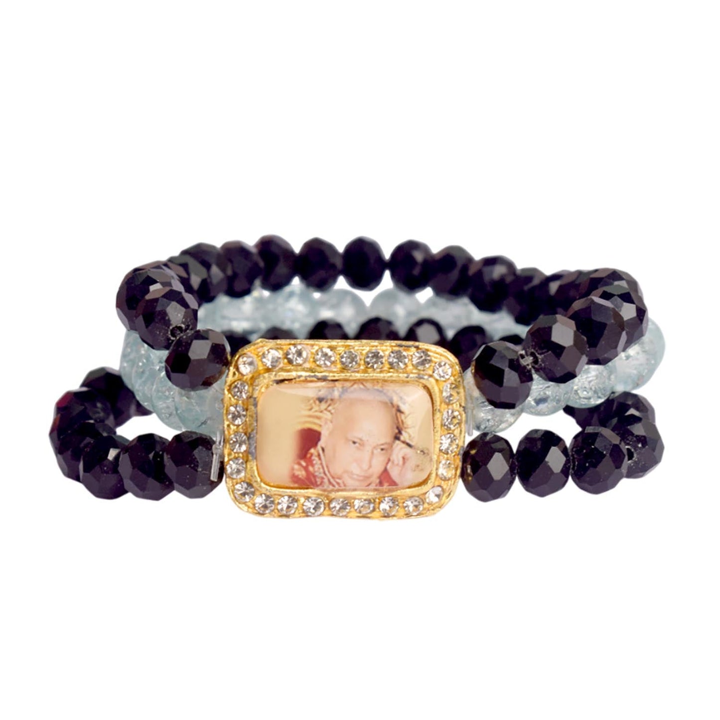 Black & Baby Blue Triple Layer Guruji Swaroop Bracelet