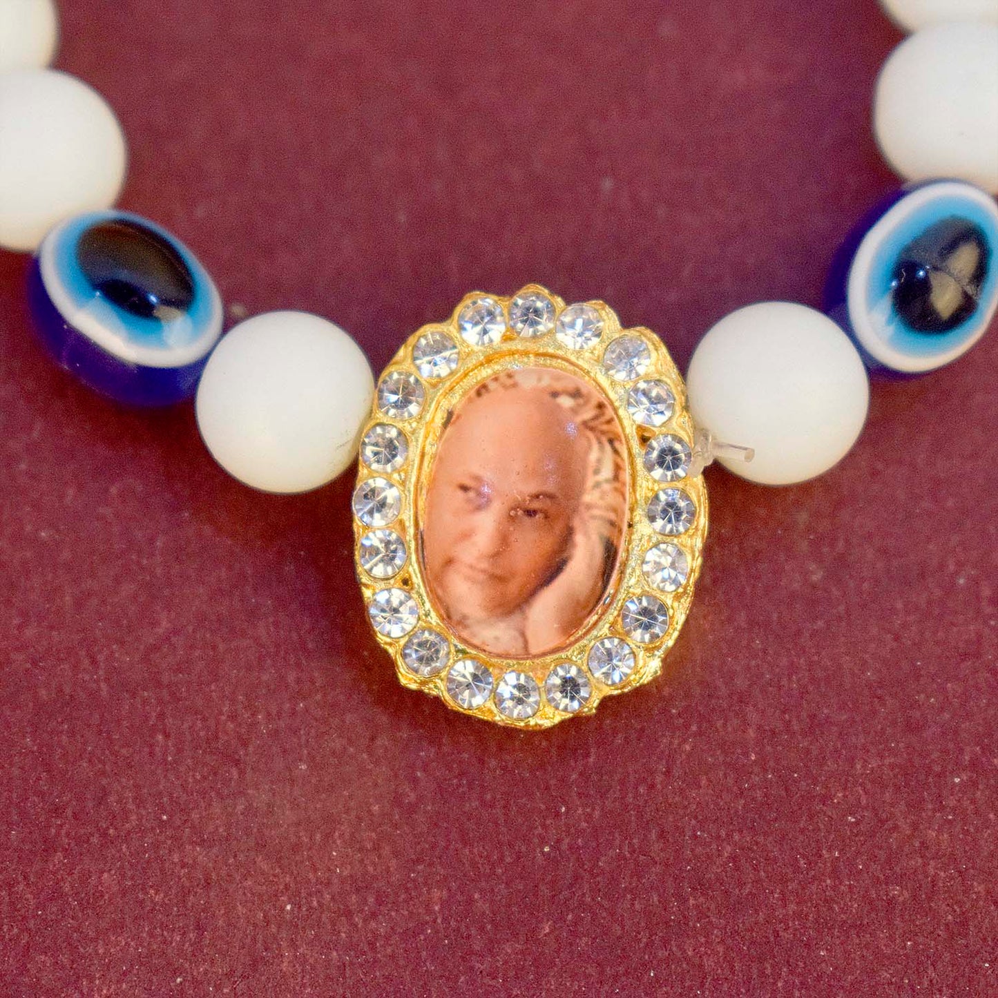 White Beads with Evil Eye Single Layer Guruji Swaroop Bracelet