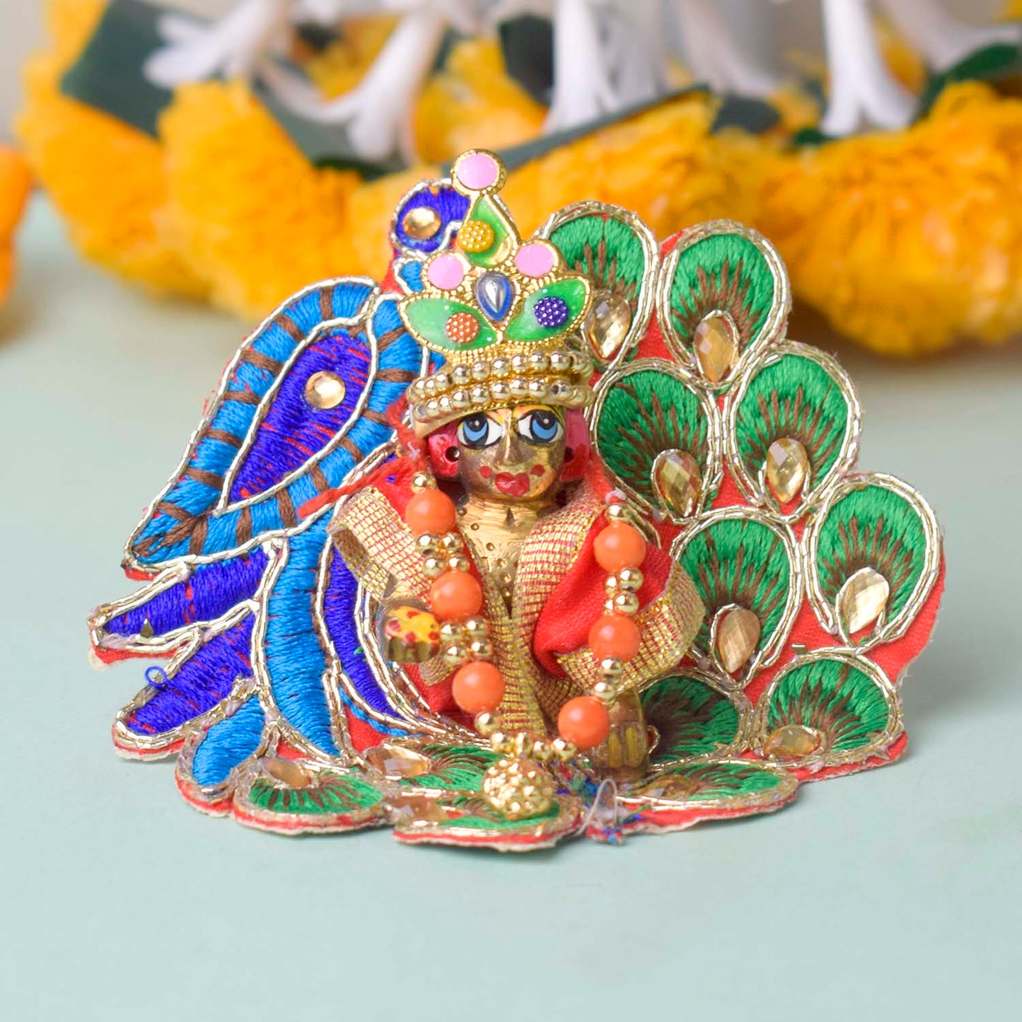 Peacock Embroidered Laddu Gopal Dress (Size 0 to 6)