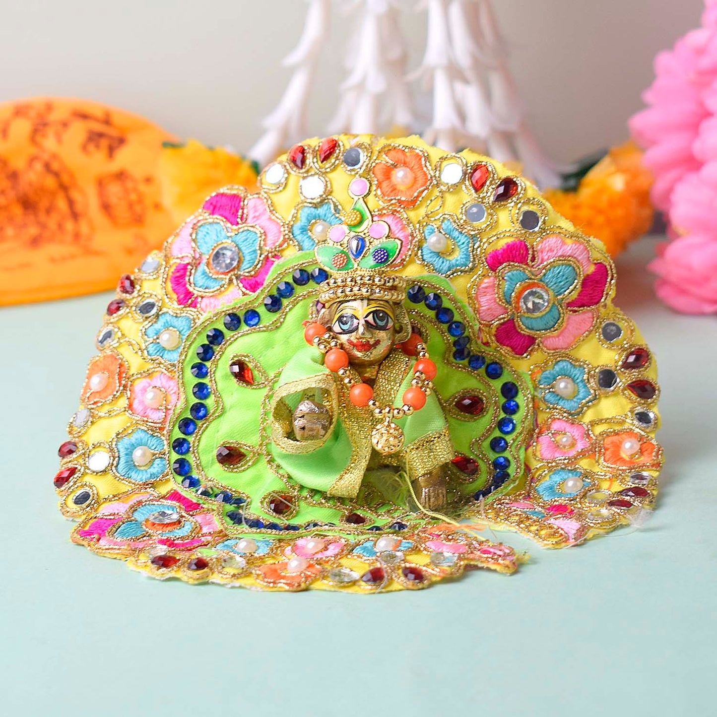 Exquisite Laddu Gopal Dress with Floral Bead & Stone Embroidery (Assorted)