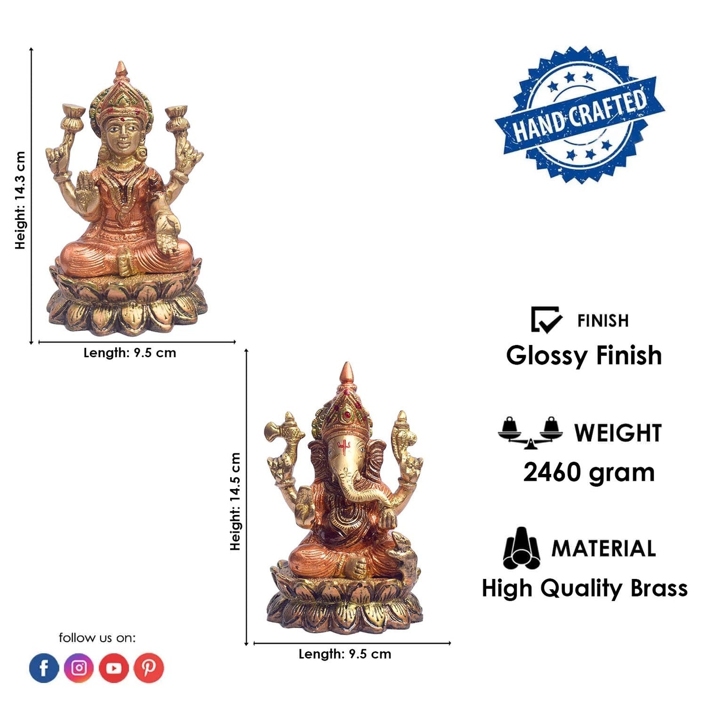 5.6 Inch Graceful Brass Lakshmi Ganesh Statue
