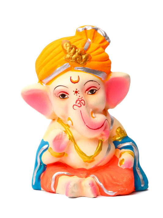 4 Inch Adorable Colorful Bal Ganesha With Pagdi Idol