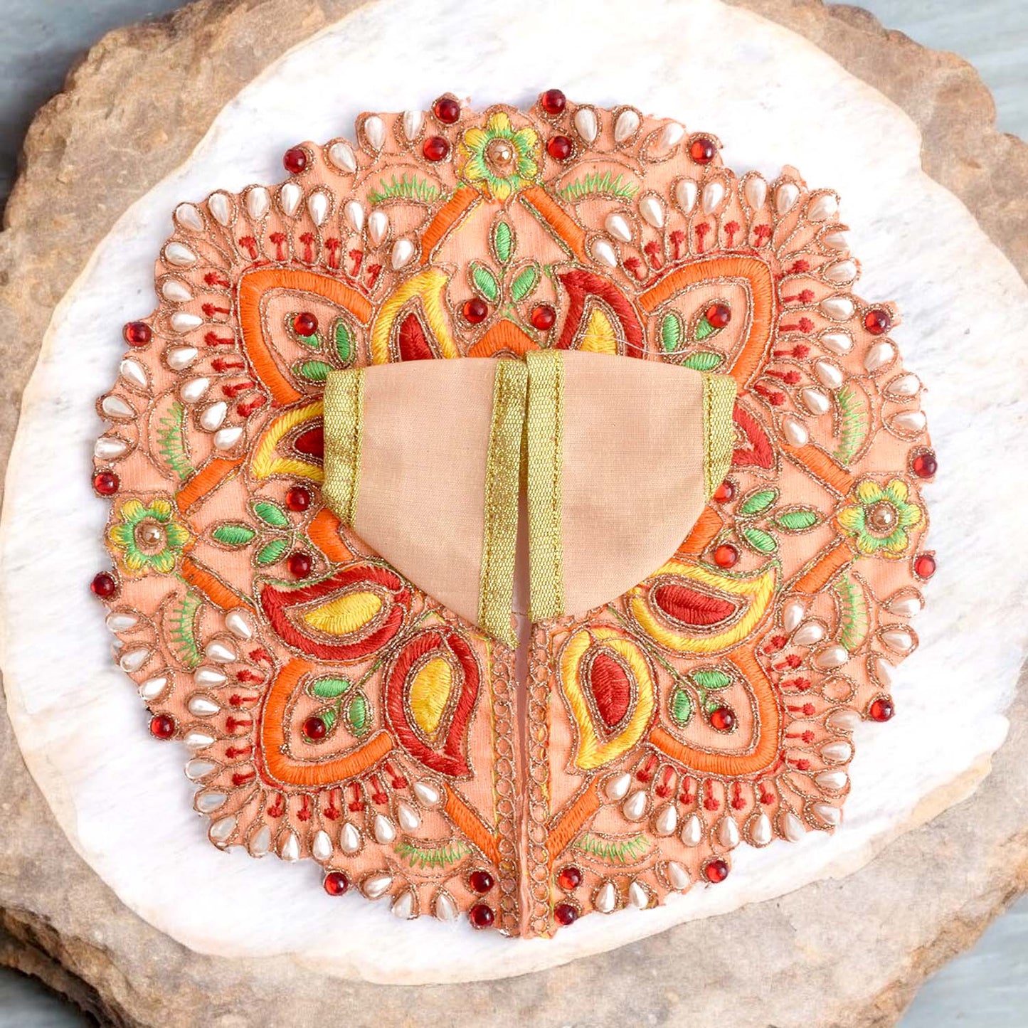 Vibrant Orange Laddu Gopal Dress with Embroidery & Stonework
