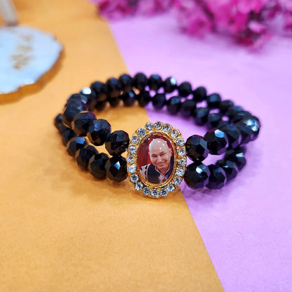 Black Round Pearl Bracelet with Jai Guruji Swaroop