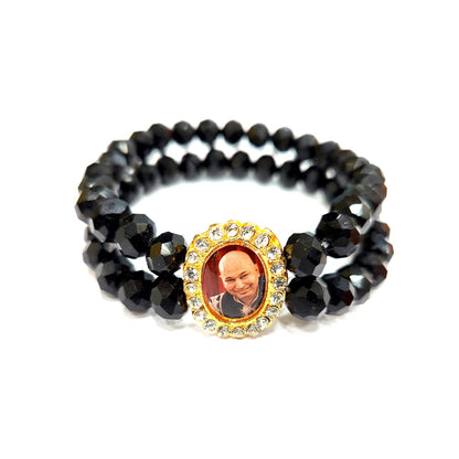 Black Round Pearl Bracelet with Jai Guruji Swaroop