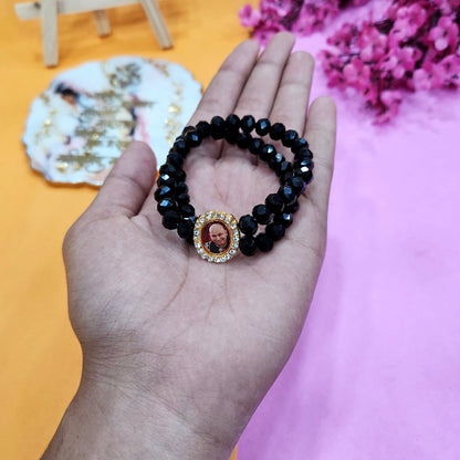 Black Round Pearl Bracelet with Jai Guruji Swaroop