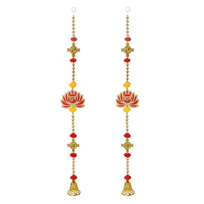 Auspicious Lotus and Swastik Wall Hanging with Bell