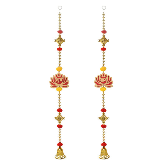 Auspicious Lotus and Swastik Wall Hanging with Bell