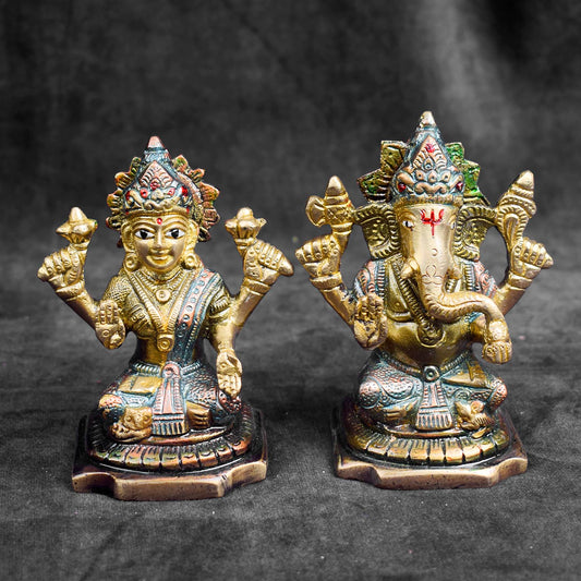 4.1 Inch Divine Brass Lakshmi Ganesh Murti