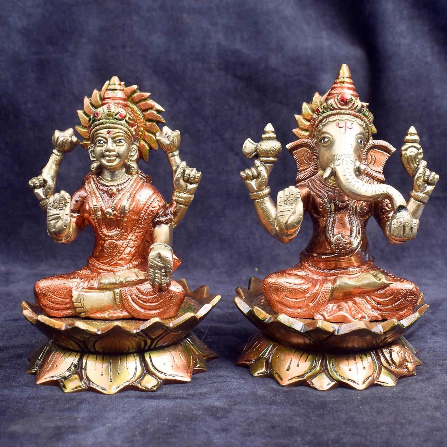 6.1 Inch Sacred Brass Lakshmi Ganesh Idol for Home Temple