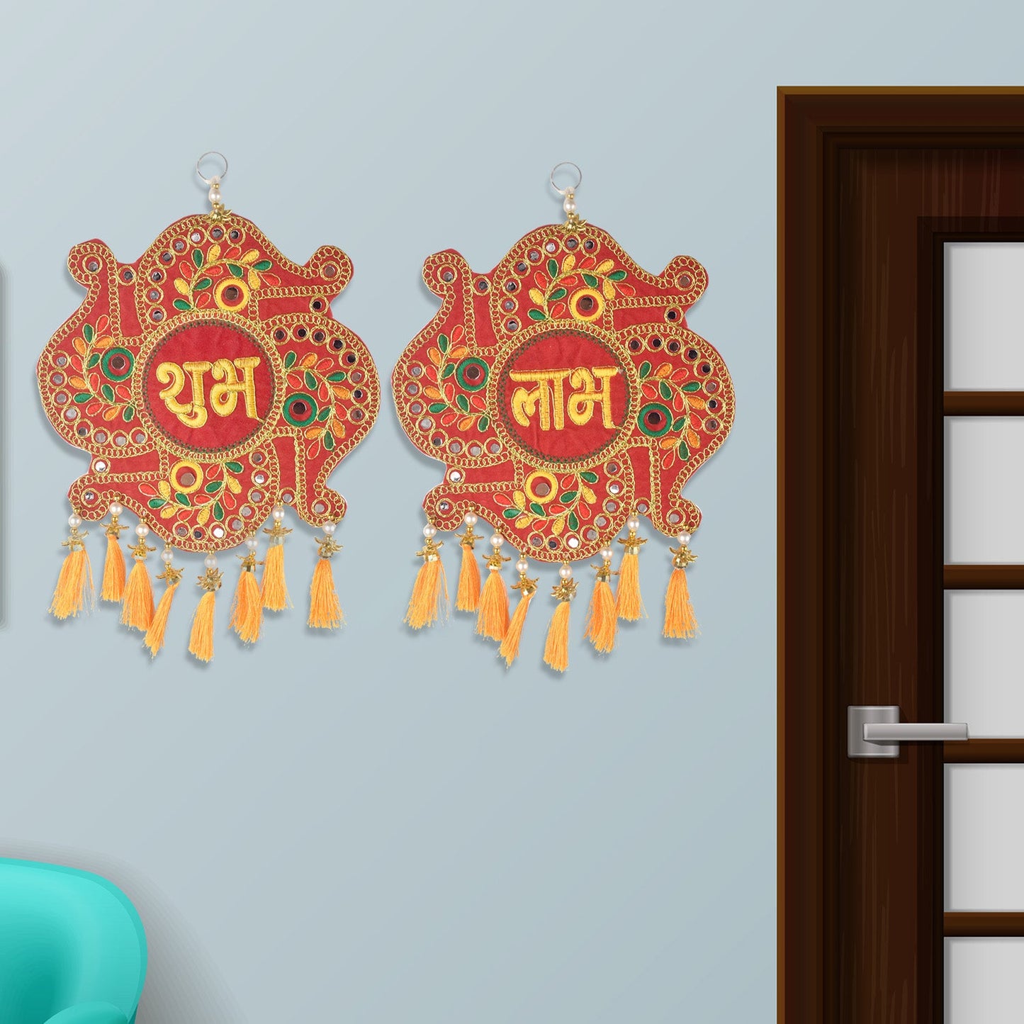 Handcrafted Subh Labh Wall Hanging with Tassels