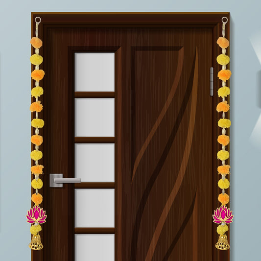 Marigold Lotus Hanging with Golden Bells – Ethnic Festival Decor