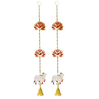 Decorative Lotus Shubh Labh and Cow Wall Hanging