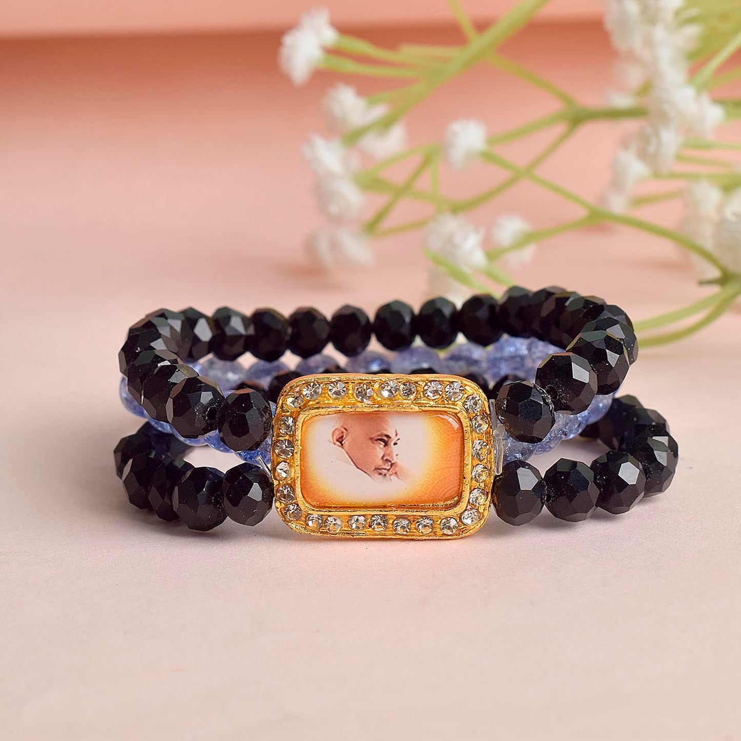 Black & Purplish Blue Triple Layer Guruji Swaroop Bracelet