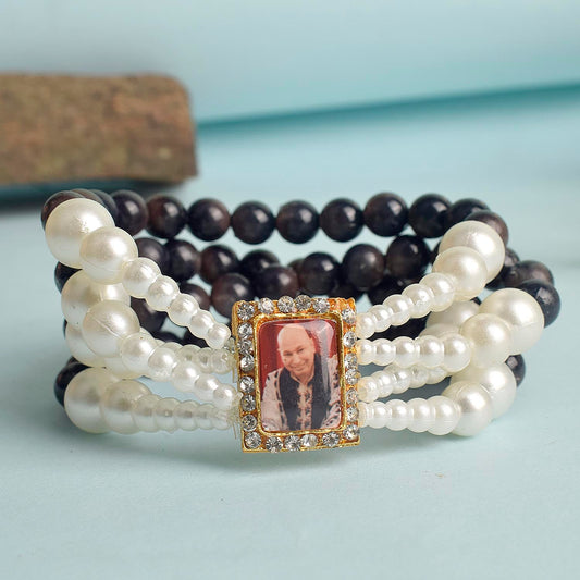 Black with White Pearl Four Layer Guruji Swaroop Bracelet