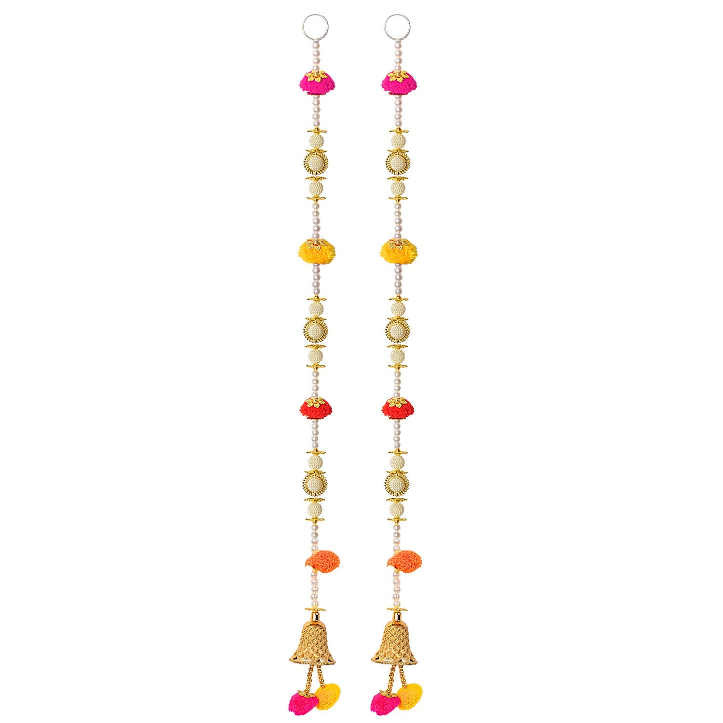 Ethnic Pom Pom Hanging with Pearls & Bell