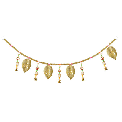 Golden Toran with Ganesha Leaf and Bell Latkan Decor