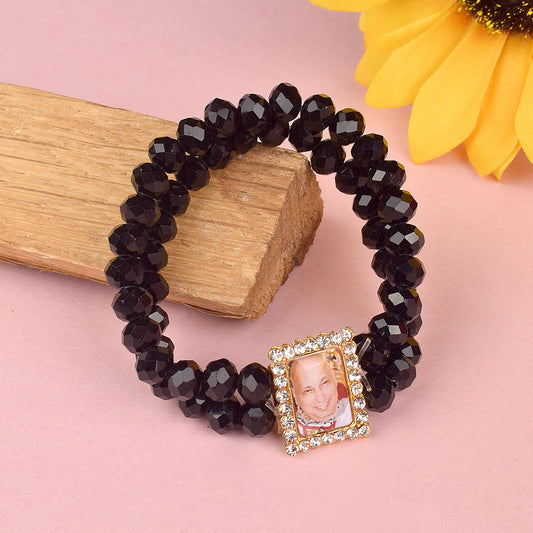 Black Round Pearl Bracelet with Jai Guruji Swaroop