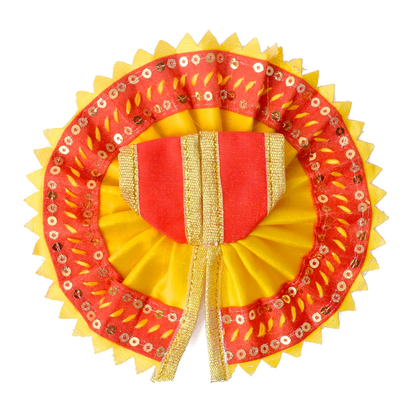 Radiant Yellow-Red Laddu Gopal Dress with Sequin Border