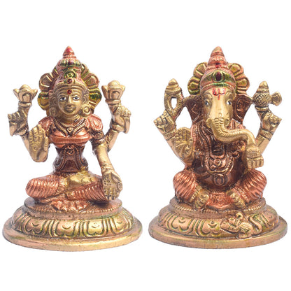 3.9 Inch Elegant Brass Lakshmi Ganesh Idol