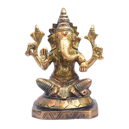 5.1 Inch Antique Finish Lakshmi Ganesh Idol in Brass