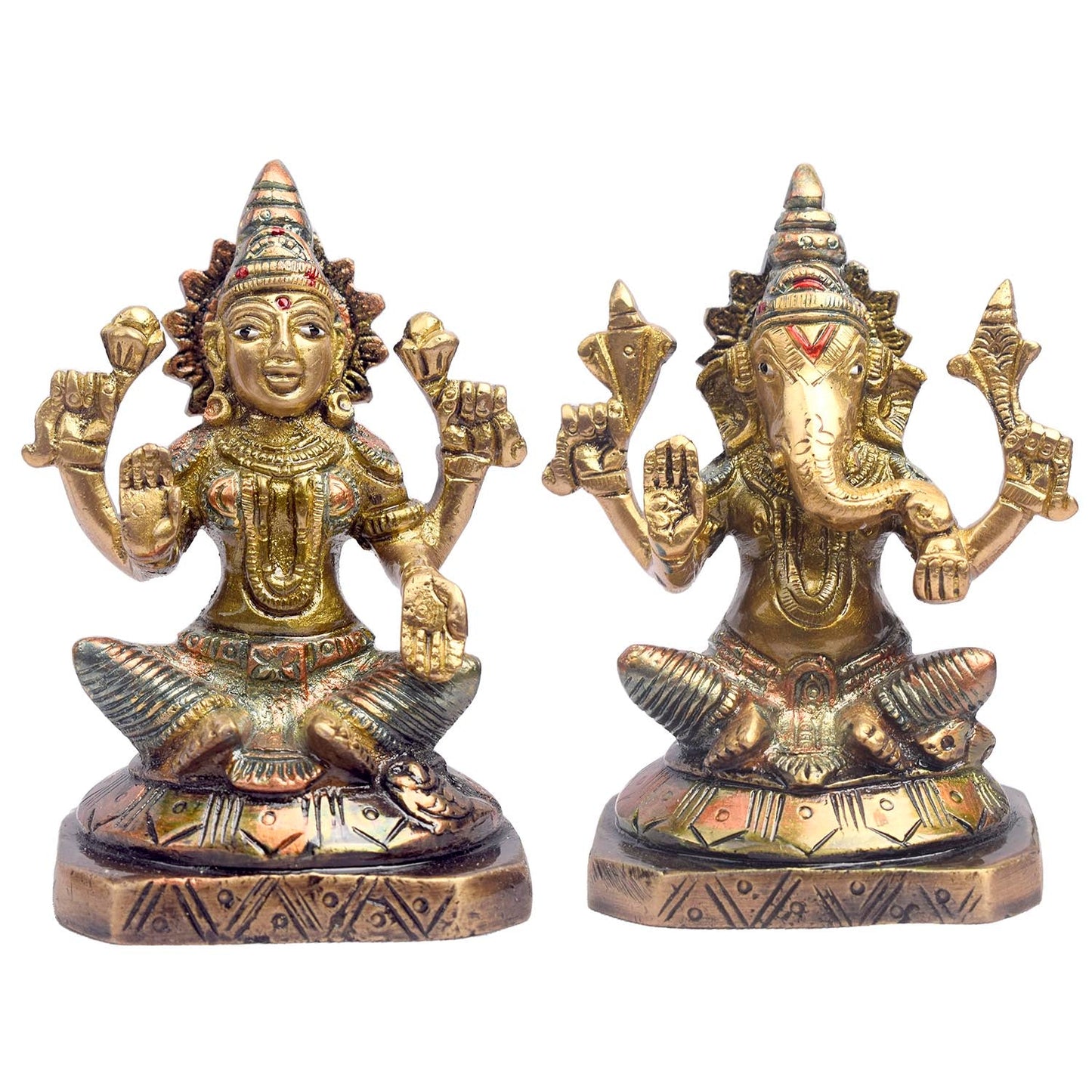 5.1 Inch Antique Finish Lakshmi Ganesh Idol in Brass