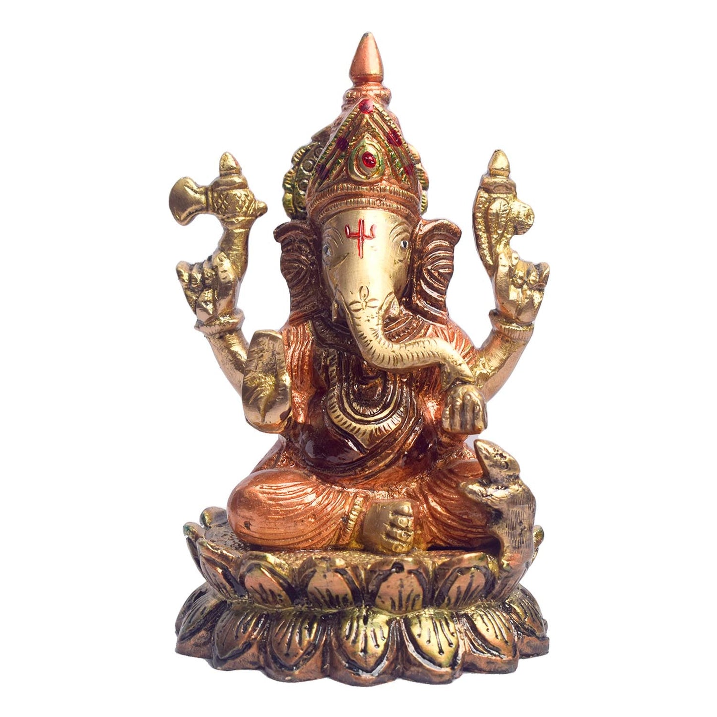 5.6 Inch Graceful Brass Lakshmi Ganesh Statue