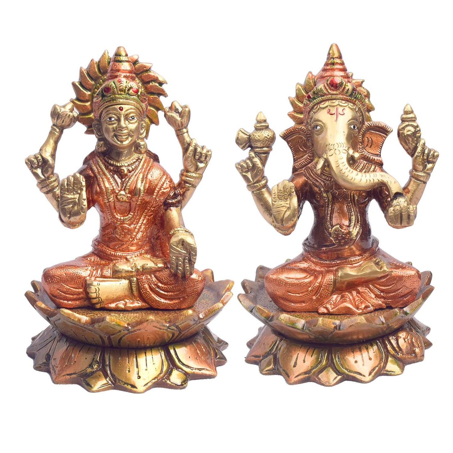 6.1 Inch Sacred Brass Lakshmi Ganesh Idol for Home Temple