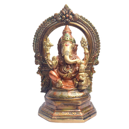 9.4 Inch Majestic Brass Lakshmi Ganesha Idol