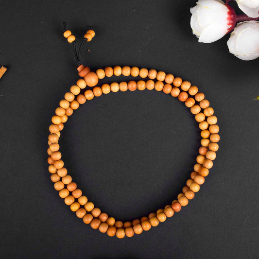 Certified 5mm 100% Original Authentic Mysore White Sandalwood (Chandan) Jap Mala