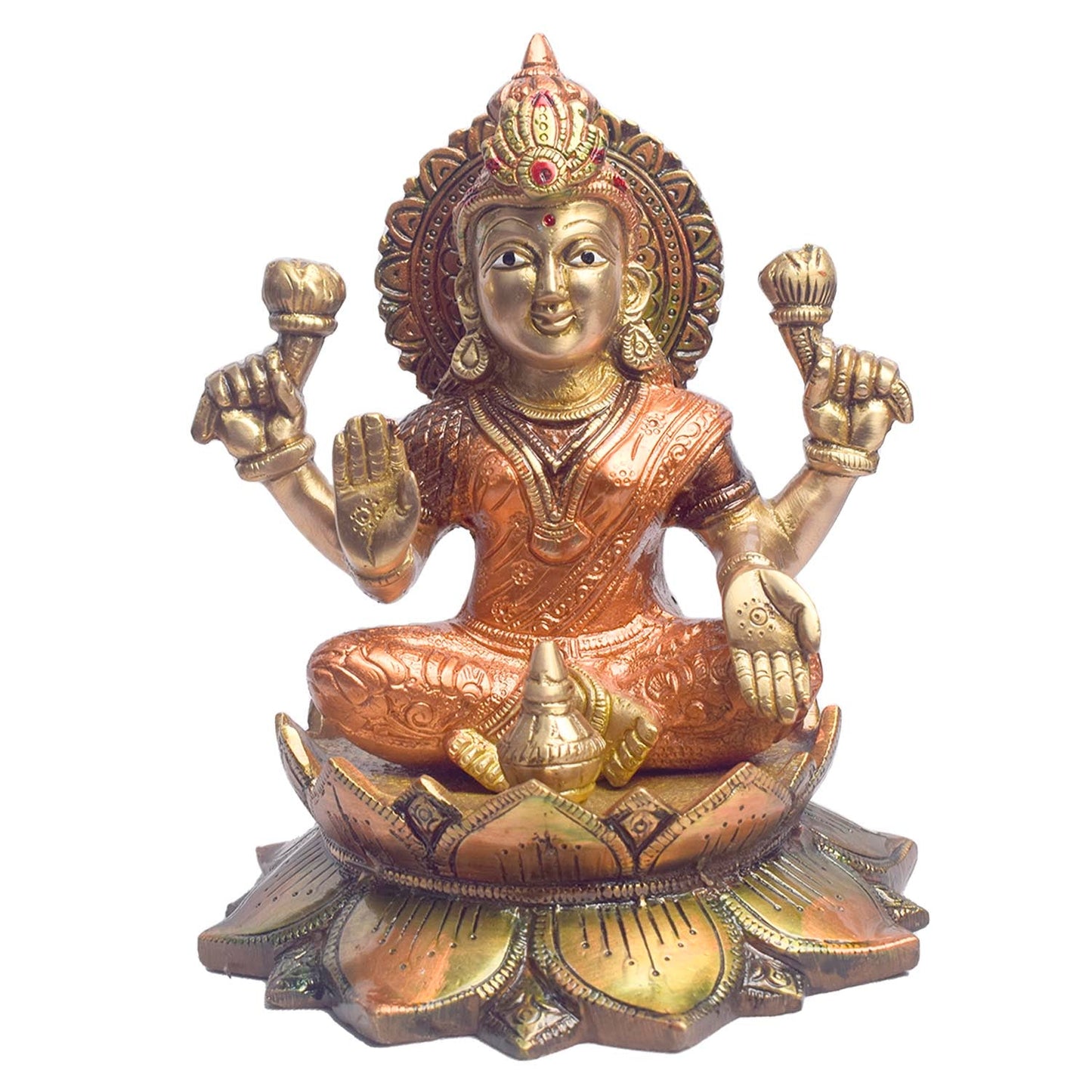 7.5 Inch Auspicious Lakshmi Ganesha Statue in Brass